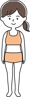 下着姿 全身 女性_顔白-影 ONW 女性,レディ,人体,立つ,下着,水着,ブラトップ,スポーツブラ,スポブラ,パンツのイラスト素材