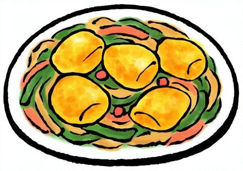 筆絵の松前漬け 松前漬け,筆絵,手描き,数の子,漬物,郷土料理,墨絵,食べ物,和食,料理のイラスト素材
