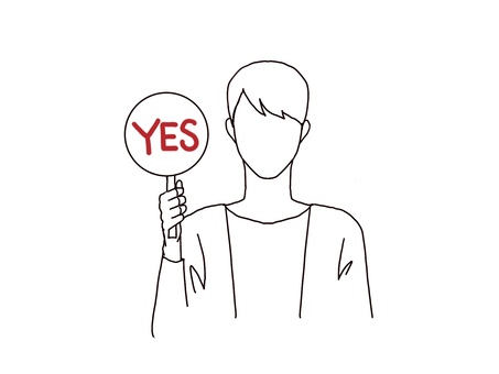 イエスの札　男性 イエス,札,男性,yes,赤色,顔なし,線画,シンプル,イラスト,答えのイラスト素材
