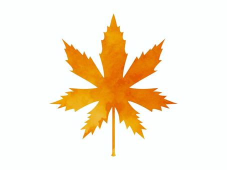 紅葉の葉（水彩風） もみじ,水彩風,橙色,紅葉,一枚,葉っぱ,ギザギザ,オレンジ色,木の葉,秋のイラスト素材