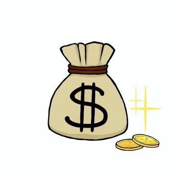 金貨のつまった袋 金貨,袋,麻袋,ドルマーク,貨幣,硬貨,キラキラ,シンプル,手描き,手書きのイラスト素材