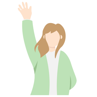手を振る、挙げる女性 挙手,バイバイ,振る,手,茶髪,女性,女の子,可愛いのイラスト素材