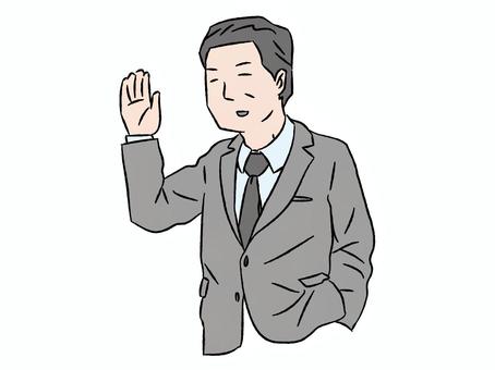 あいさつをする会社員（男） あいさつ,男性,中年,スーツ,おじさん,よろしく,帰る,サラリーマン,上司,無責任のイラスト素材