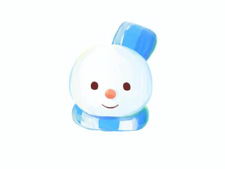 雪だるま(顔のみ)のイラスト 雪だるま,顔,冬,雪,雪遊び,かわいい,厚塗り,主線なし,手描き,水色のイラスト素材