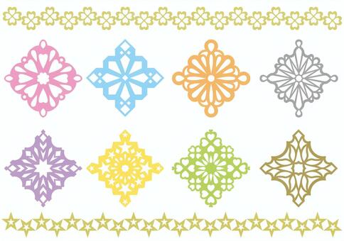 切り紙風モチーフセット（カラー）-修正版 パーツ,モチーフ,セット,切り紙,ひし形,クラフト,工作,図工,綺麗,ハートのイラスト素材