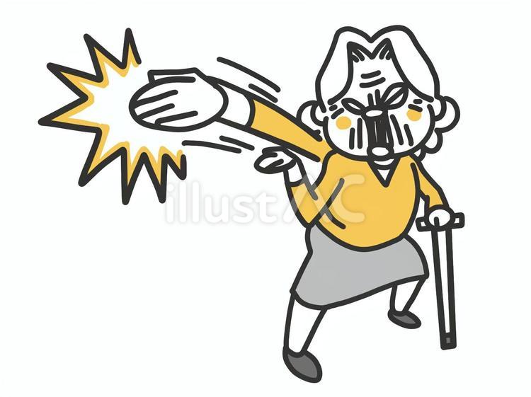 ズビシッと攻撃するおばあちゃん 女性,老人,お年寄りのイラスト素材
