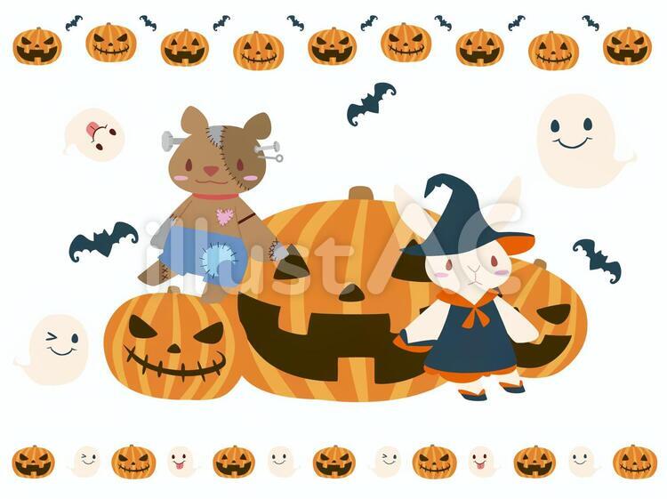 うさぎとクマのハロウィン（背景なし） ハロウィン,はろうぃん,halloweenのイラスト素材