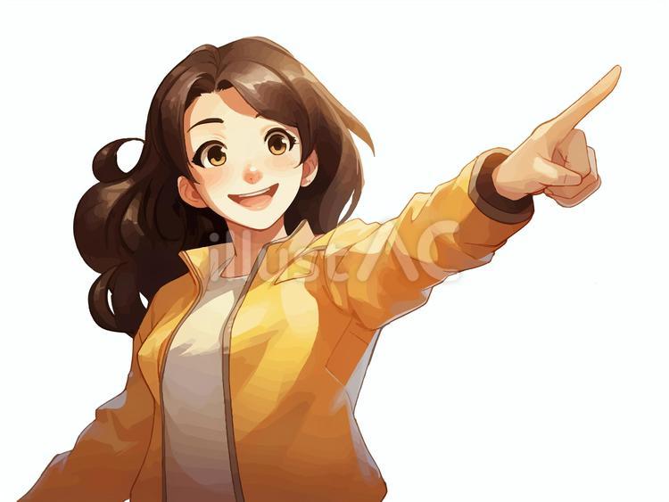 目標に向かって指を指す女性（黄色） 目標,目指す,女性のイラスト素材