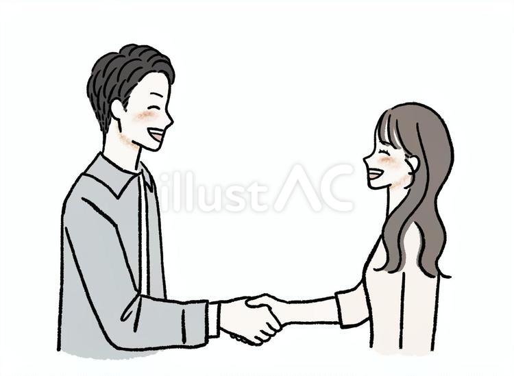 笑顔で握手をする男女 握手,男性,女性のイラスト素材