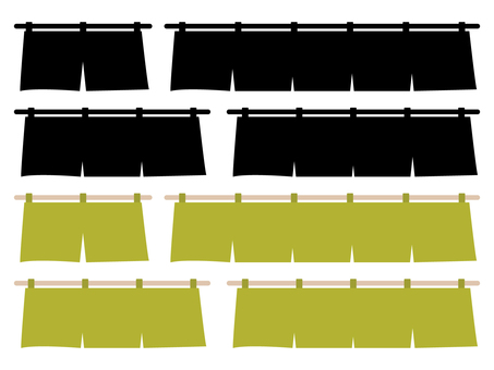 のれんの素材セット　ブラック＆グリーン のれん,フレーム,見出し,看板,お店,和風,販促,商店,営業中,入口のイラスト素材