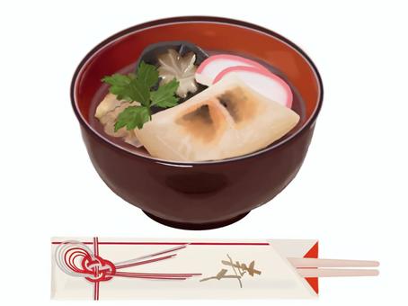 お雑煮263（箸付き） お雑煮,雑煮,箸,餅,お餅,正月,食べ物,醤油,かまぼこ,椎茸のイラスト素材