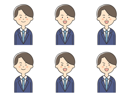 スーツの男性の笑った表情セット スーツの男性の笑った表情セット 男性,スーツ,ワクワク,楽しみ,笑顔,楽しい,嬉しい,喜び,表情,セットのイラスト素材