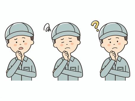 悩む男性作業員のセット 悩む男性作業員のセット 困る,不安,悩む,心配,不満,考える,落ち込む,わからない,迷う,疑問のイラスト素材