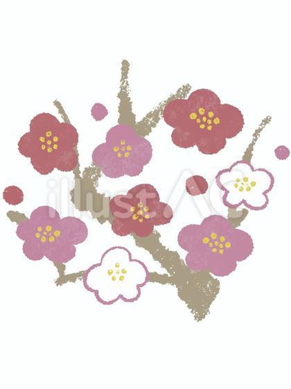 ちぎり絵風梅の木・背景なし・ワンポイント