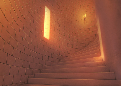 螺旋階段風（上り）背景イラスト06 階段,上り,ダンジョン,迷宮,レンガ,背景,風景,ファンタジー,螺旋,リアルのイラスト素材