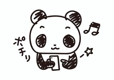 スマホをチェックするゆるかわパンダ スマホ,チェック,かわいい,パンダ,手書き,白黒,キャラクター,ラフ,音符,星のイラスト素材