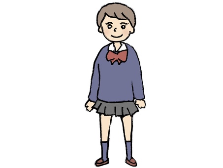 立ってる女子高生(ショートヘア) 女子高生,直立,ショートヘア,学校,制服のイラスト素材