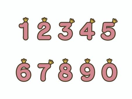 数字（王冠付）01 数字,ナンバー,番号,ピンク,王冠,セット,アイコン,シンプル,マークのイラスト素材