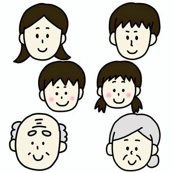 家族 家族 顔,シンプル,女性,男性,老人,こども,母親,父親,祖父,祖母のイラスト素材