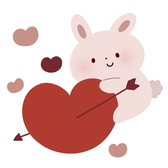 うさぎと矢が刺さったハート バレンタイン,うさぎ,弓矢,ハート,好き,動物,ズキュン,絵本,可愛い,ゆるいのイラスト素材