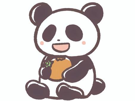 食欲の秋で柿を食べる動物のパンダ 秋,パンダ,柿,9月,10月,11月,動物,哺乳類,かわいい,動物園のイラスト素材