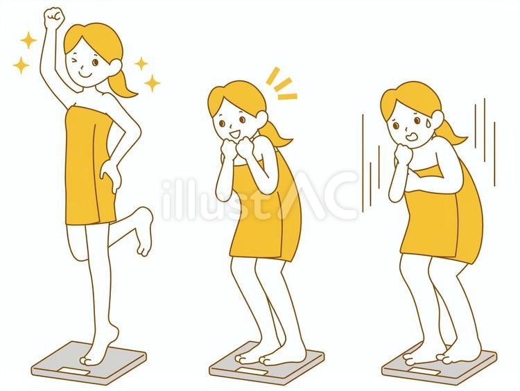 ダイエット体重測定ビフォーアフター３段階 ダイエット,ビフォーアフター,体重測定のイラスト素材