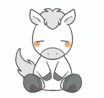 白馬さんのお座りイラストアイコン② 馬,瞑る,眠る,白馬,可愛い,十二支,干支,午,午年,お座りのイラスト素材