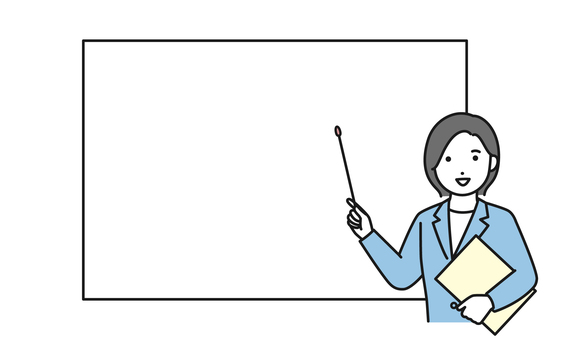 ホワイトボードの前で説明をする女性