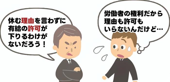 有給休暇取得に理由と許可が必要という誤り 有給休暇,休み,休む,職場,会社,許可,承認,理由,申請,誤りのイラスト素材
