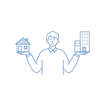 家と会社を比較する男性 人物,男性,家,建物,家庭,比較,キャリア,選択,住宅,会社のイラスト素材