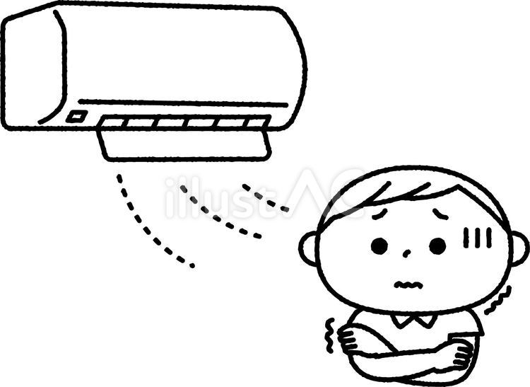 冷房が効き過ぎて寒い男の子モノクロ 人物,子供,冷房のイラスト素材