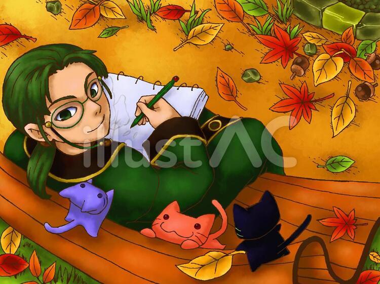 秋の描き止め 秋,紅葉,人物のイラスト素材