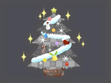 キラキラPOPなモノクロクリスマスツリー クリスマスツリー,クリスマス,メリークリスマス,もみの木,12月,イベント,星,キラキラ,手描き,モノトーンのイラスト素材