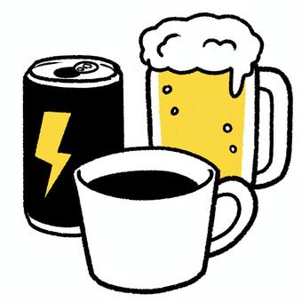 カフェインを含む飲料とアルコール飲料 コーヒー,ビール,エナジードリンク,カフェイン,アルコール,利尿作用,飲み物,コップのイラスト素材