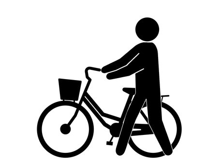 自転車は押して歩いてください 自転車,乗り物,チャリ,チャリンコ,ママチャリ,押す,降りる,歩く,通行,通るのイラスト素材
