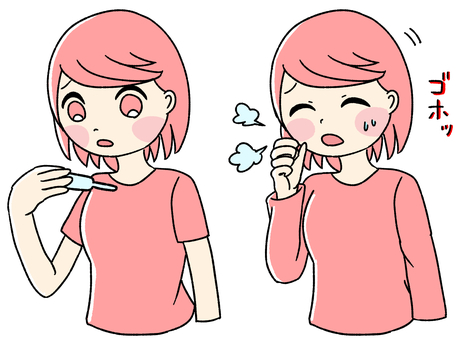  桃色の女の子　熱と咳 ピンク,かわいい,手描き,女の子,女性,人物,ピンク髪,風邪,発熱,熱のイラスト素材