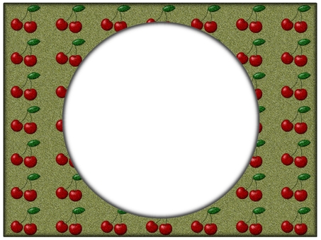 サクランボのフレ−ム　黄土色 サクランボ,さくらんぼ,フレ−ム,ポストカード,メッセージカード,円,丸,ザラザラ,ノイズ,罫線なしのイラスト素材