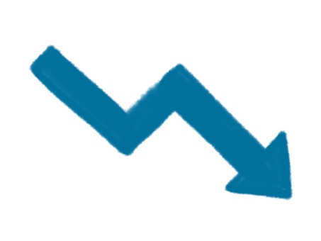 下降の青い矢印の手描きイラスト 手描き,素材,矢印,記号,下降,青のイラスト素材