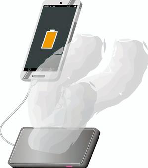 Illustration, mobile battery, smoke, ignition, 