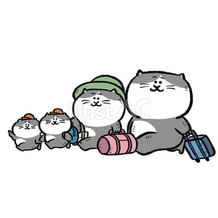 猫家族の旅行（グレー） 猫,動物,グレーのイラスト素材
