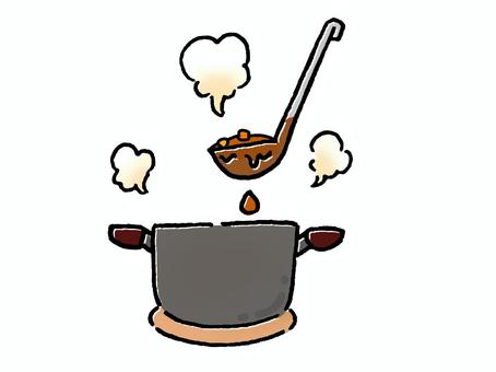 煮込み・カレー・鍋 煮込み,カレー,鍋,大鍋,両手鍋,お玉,キッチン用品,調理道具,調理,調理器具のイラスト素材