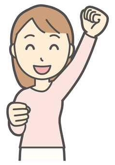  ロングヘア女性-140-バスト ガッツポーズ,女性,女の子,人物,かわいい,応援,喜ぶ,笑顔,表情,感情のイラスト素材