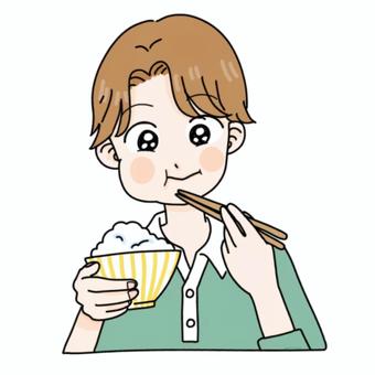 ご飯を食べる男の子 ご飯,白米,ランチ,大盛り,お茶碗,お箸,食べ物,食欲,食,食生活のイラスト素材