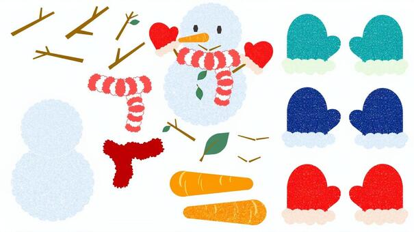 雪だるまつくろうね 雪だるま,にんじん,手袋,枝,マフラー,赤,青,緑,冬,12月のイラスト素材