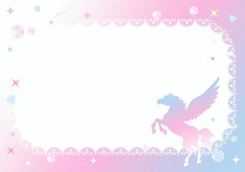 ペガサスのフレームイラストテンプレート③ ペガサス,ファンタジー,ゆめかわ,フレーム,星,キラキラ,ピンク,テンプレート,馬のイラスト素材