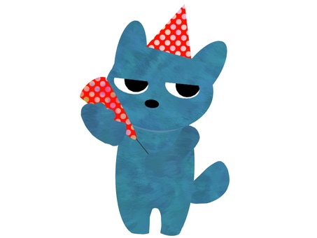 パーティーな格好の青猫1 パーティー,パーティーハット,ハット,お祝い,クラッカー,三角帽子,トリコーン,アイテム,帽子,お誕生日会のイラスト素材