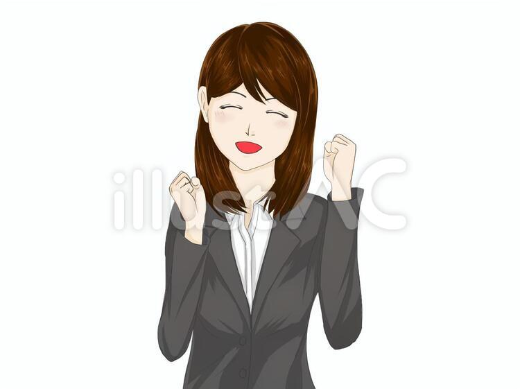 20代　女性　スーツ　笑顔　茶髪 20代,女性,スーツのイラスト素材
