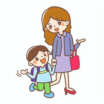 お母さんと一緒 お母さんと一緒 ママ,小学生,男の子,男子,働くママ,仲良し,親子,母と子,お迎え,学童保育のイラスト素材