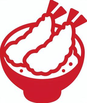 ピクトグラムの赤のえび天丼です。 ピクトグラム,えび天丼,シンプル,えび,天丼,丼もの,天ぷら,和食,食事,定食のイラスト素材