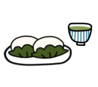 柏年糕和茶, 手写, kashiwamochi, 食品, JPG 和 PNG